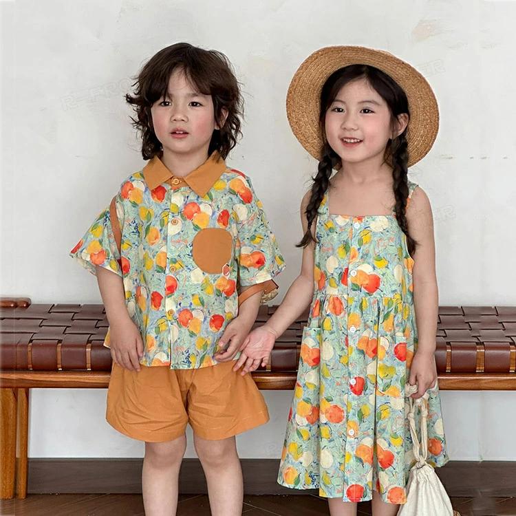 兄妹 お揃い 子供服 セットアップ ワンピース シャツ ハーフパンツ