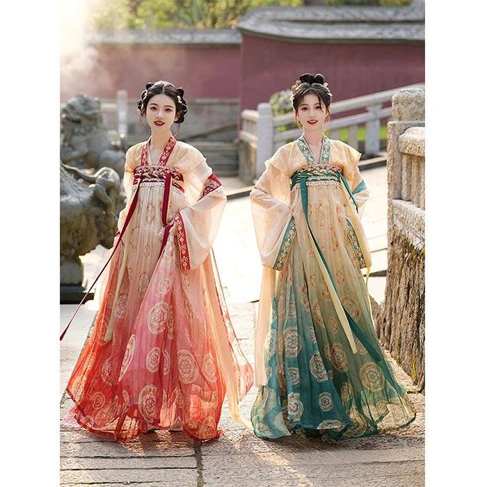 漢服 ドレス 中華服 チャイナ服 ロング丈 刺繍 花柄 チャイナドレス  