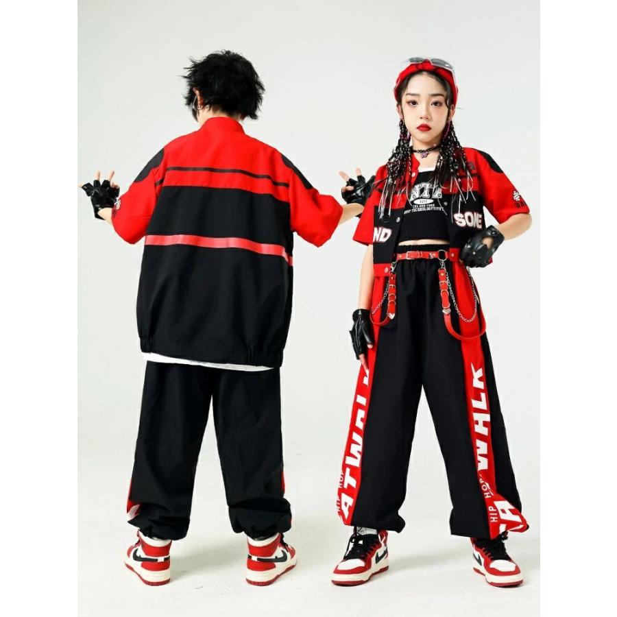 キッズダンス 衣装 ブラック 赤 レッド レーシング ジャケット