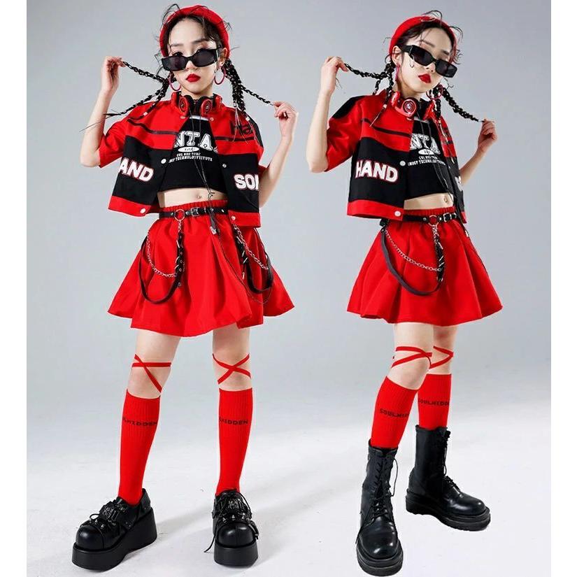 キッズダンス 衣装 ブラック 赤 レッド レーシング ジャケット
