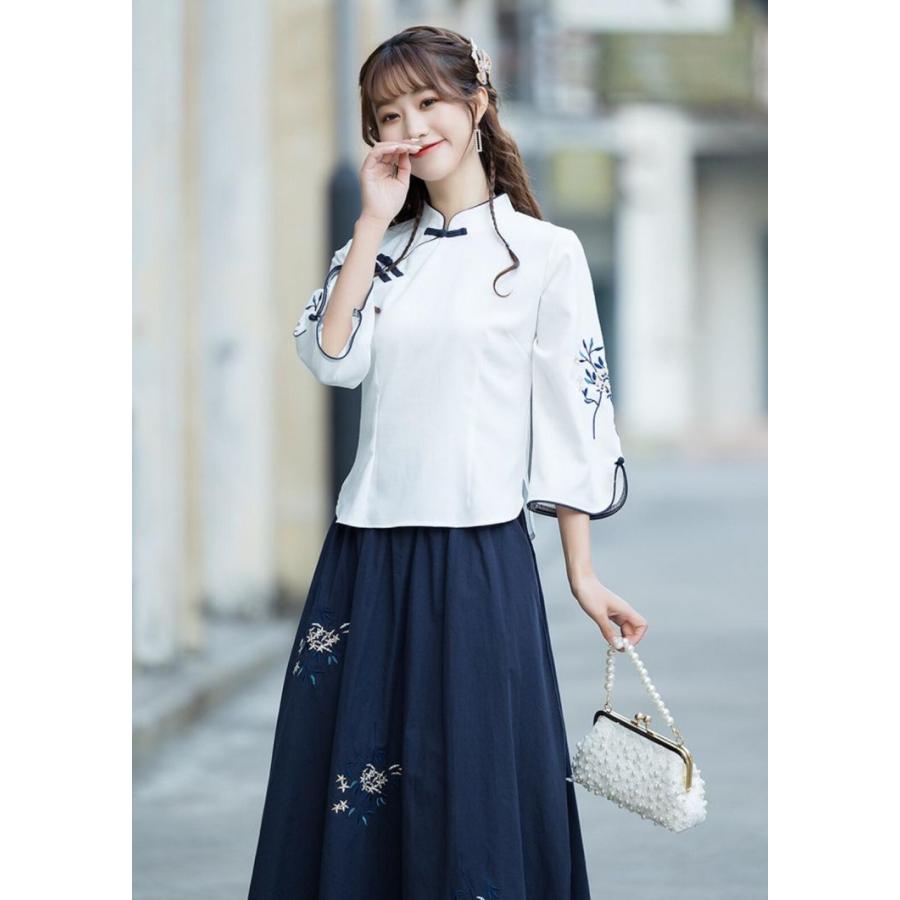 チャイナ服 大人用 日常着 改良 漢服 女性 おしゃれ 中華服 刺繍 綿麻