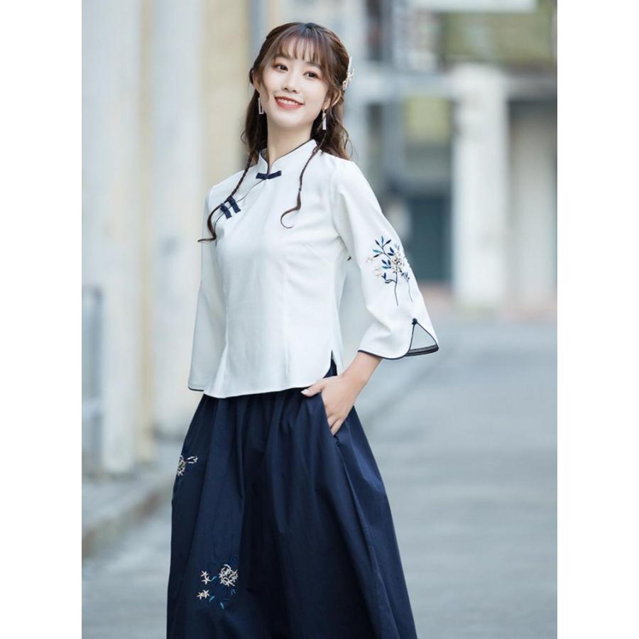 チャイナ服 大人用 日常着 改良 漢服 女性 おしゃれ 中華服 刺繍 綿麻