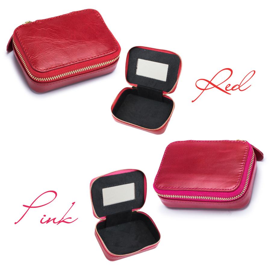 化粧ポーチ リップケース ミラー付き 本革 BOX型 4色 バニティポーチ