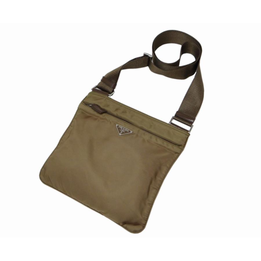 PRADAプラダナイロンショルダーバッグカーキ三角プレート