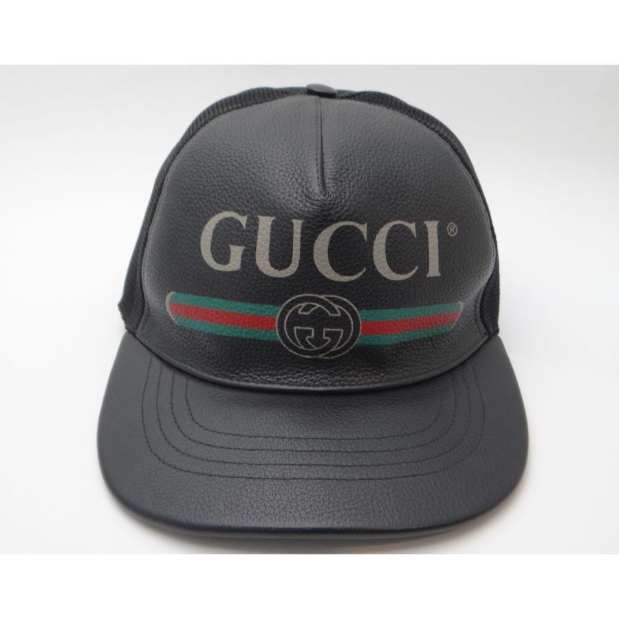 GUCCI グッチ 426887 GG シェリー レザー メッシュ ベースボールキャップ 帽子 ＃L ブラック＜USED＞｜bossfull｜02