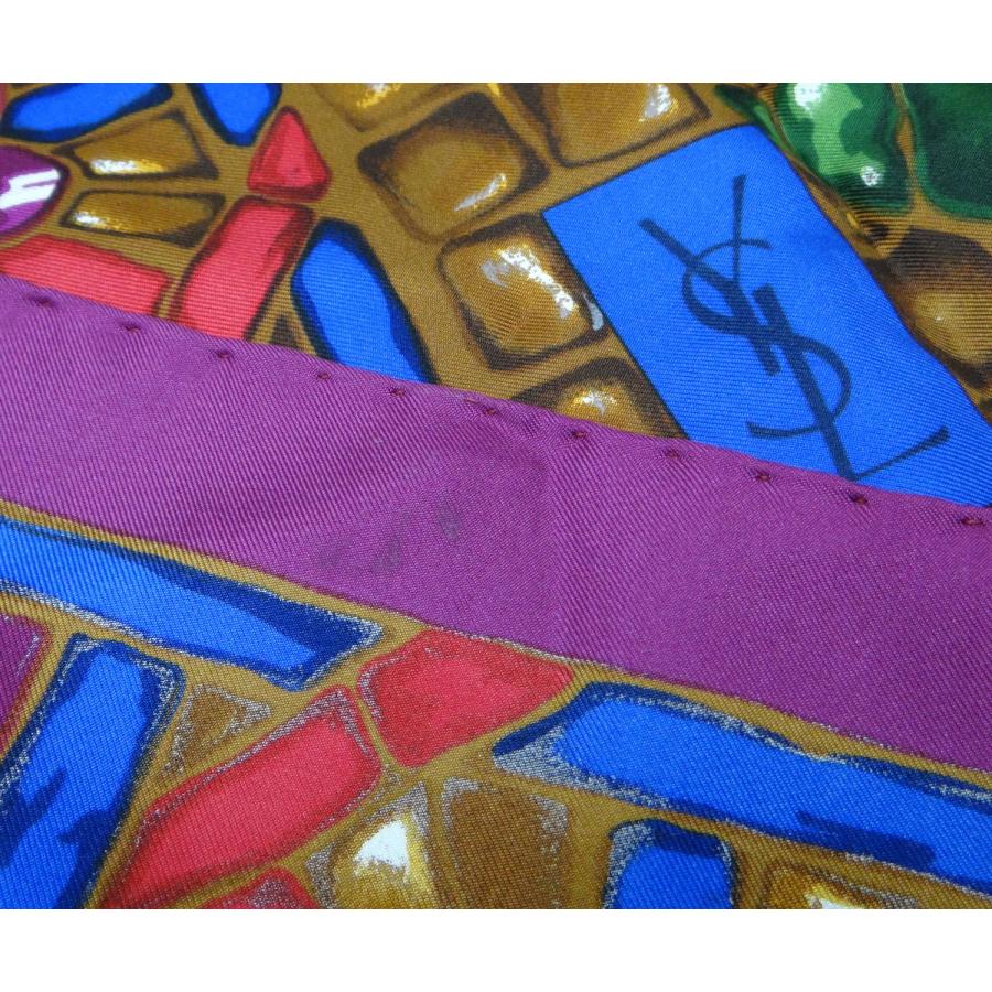 【美品】【希少】【レディース】YSL シルクスカーフ 多色 花柄 Yves Saint Laurent（イヴ・サンローラン） ビジュー フラワー 花柄