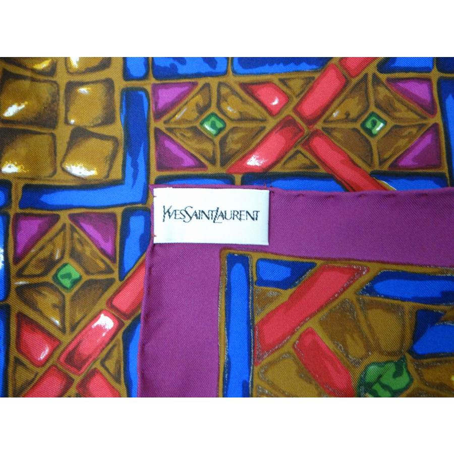 【美品】【希少】【レディース】YSL シルクスカーフ 多色 花柄 Yves Saint Laurent（イヴ・サンローラン） ビジュー フラワー 花柄