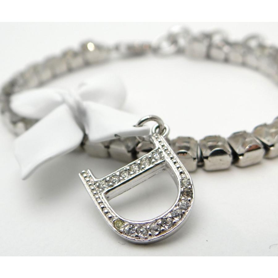 美品 クリスチャンディオール ブレスレット フラワー Dロゴ ラインストーン Christian Dior ディオール D13328 フラワーモチーフ ライン