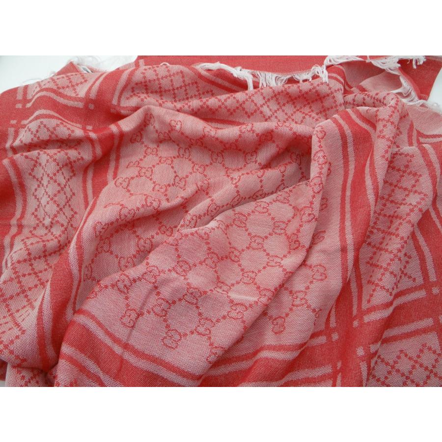 GG GUCCI グッチ GG柄 コットン ストール レッド＜USED＞【送料無料