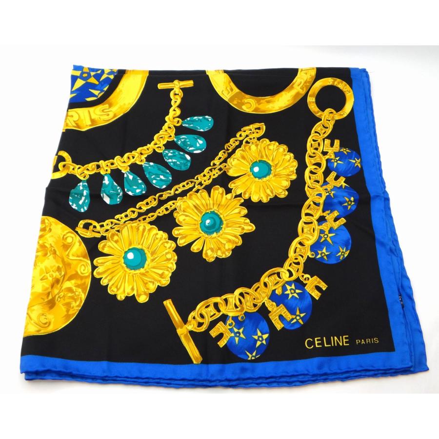 CELINE（セリーヌ） ゴールドチェーン シルク スカーフ マルチカラー