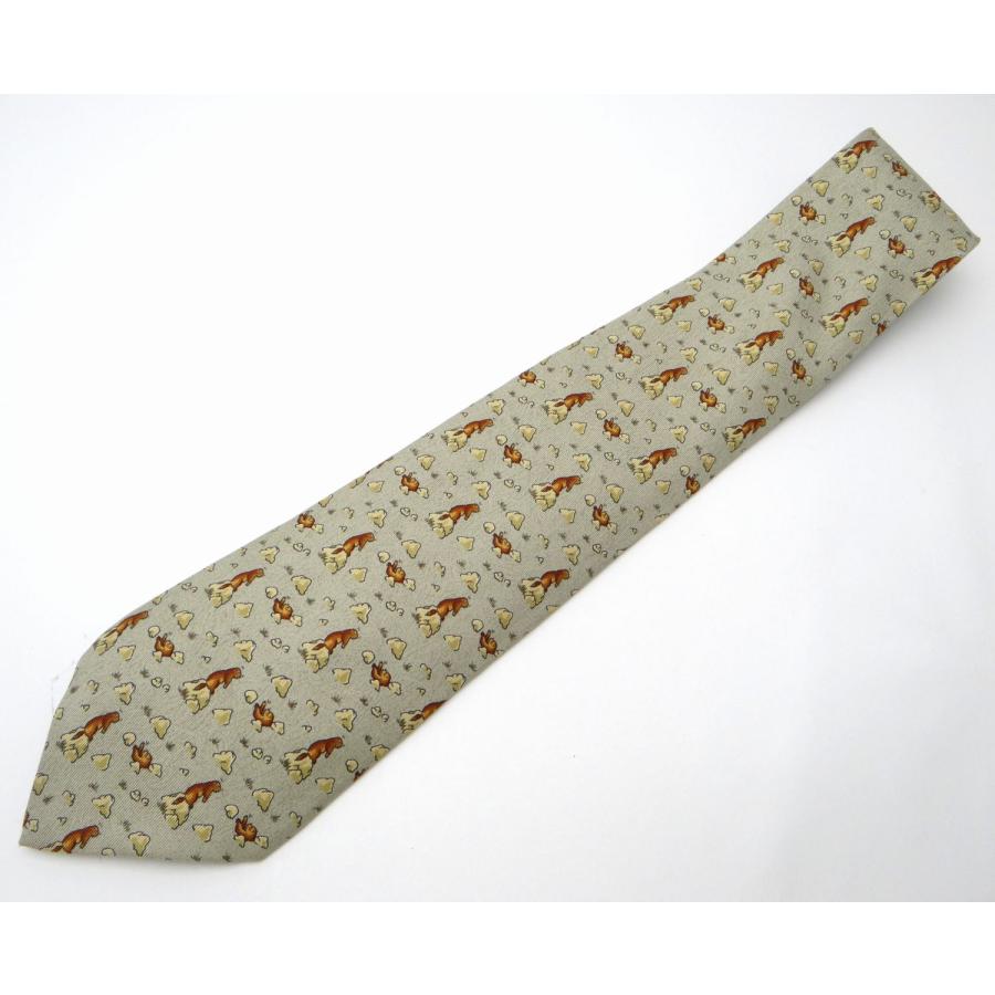 HERMES（エルメス） メンズ ネクタイ 動物柄 シルク100％ グレー系
