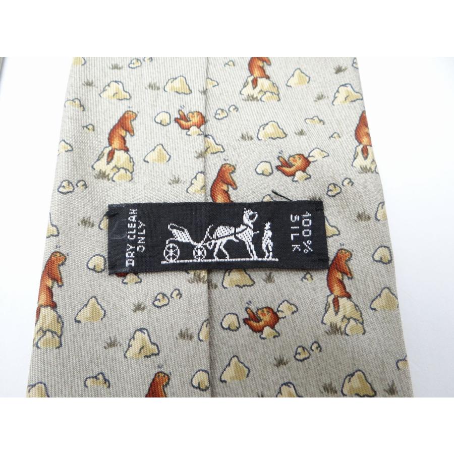 HERMES（エルメス） メンズ ネクタイ 動物柄 シルク100％ グレー系