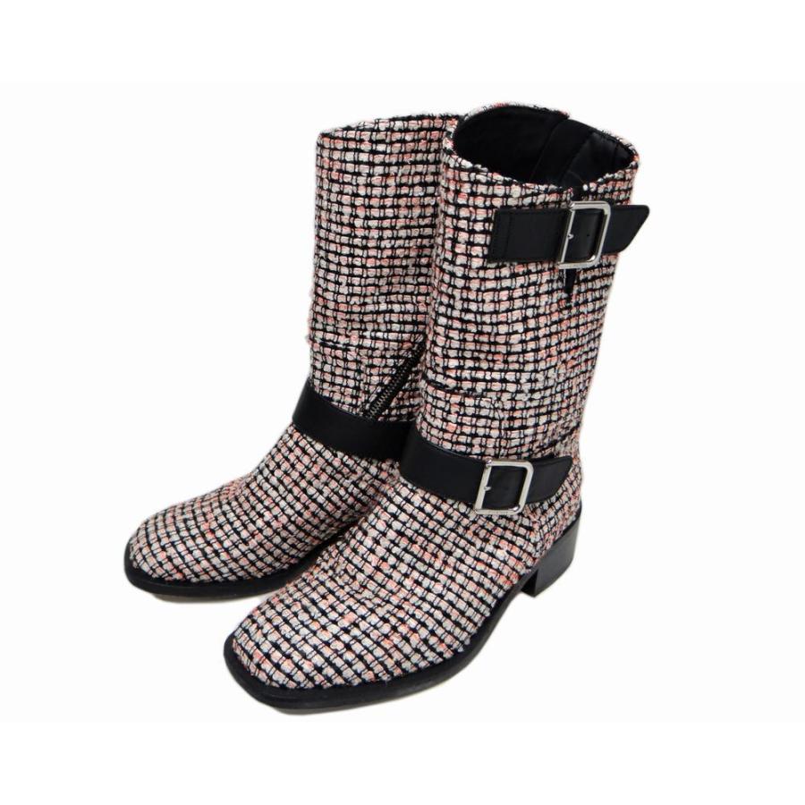 シャネルツィード素材エンジニアブーツロゴa