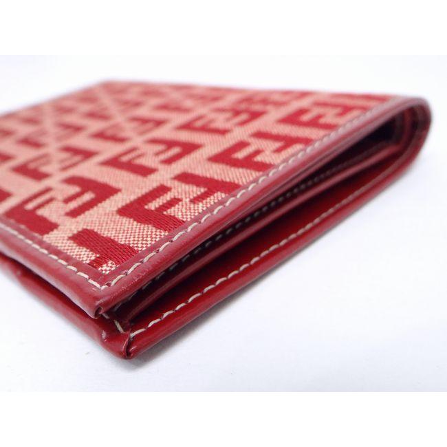 FENDI フェンディ ズッキーノ 長財布 ズッカ柄 キャンバス 赤 ボルドー FENDI（フェンディ） ズッキーノ 二つ折り財布 札入れ レッド＜美品