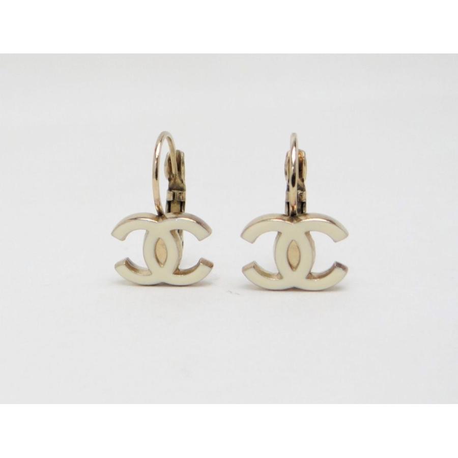 CHANEL シャネル CC ココマーク ピアス ホワイト×ゴールド＜USED  