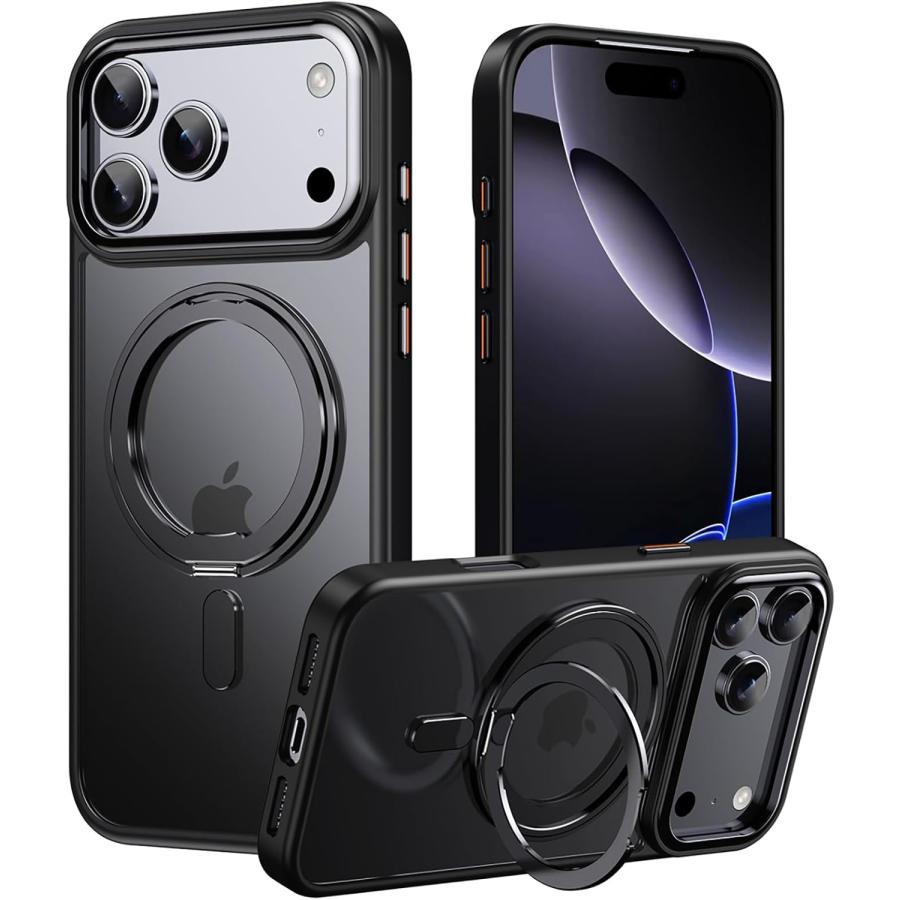 iPhone 17 Pro ケース ワイヤレス充電対応 耐衝撃 ブラック iPhone 17 Pro 用 ケース MagSafe対応 リング付き いPhone17 Pro