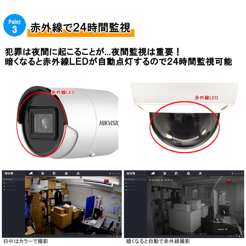 防犯カメラ HIKVISION 屋内屋外 4K IPカメラ1〜4台セット レコーダーHDD別 4chNVR カメラ電源不要 スマホ監視 PoE 4K-SET-4CH | HIKVISION | 03