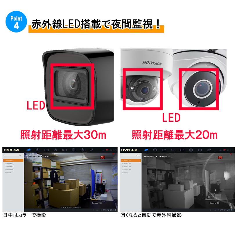 防犯カメラ 家庭用 屋外屋内 HIKVISION ワンケーブル(PoC) 1〜4台セット 500万画素 HDD別 スマホ監視 500POC-SET-4CH | HIKVISION | 05