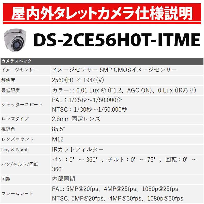 【セール】500万画素 HIKVISION 防犯カメラ アナログ 屋外屋内 カメラ電源不要  PoC DS-2CE56H0T-ITME タレット型 レンズサイズ2.8mm | HIKVISION | 02