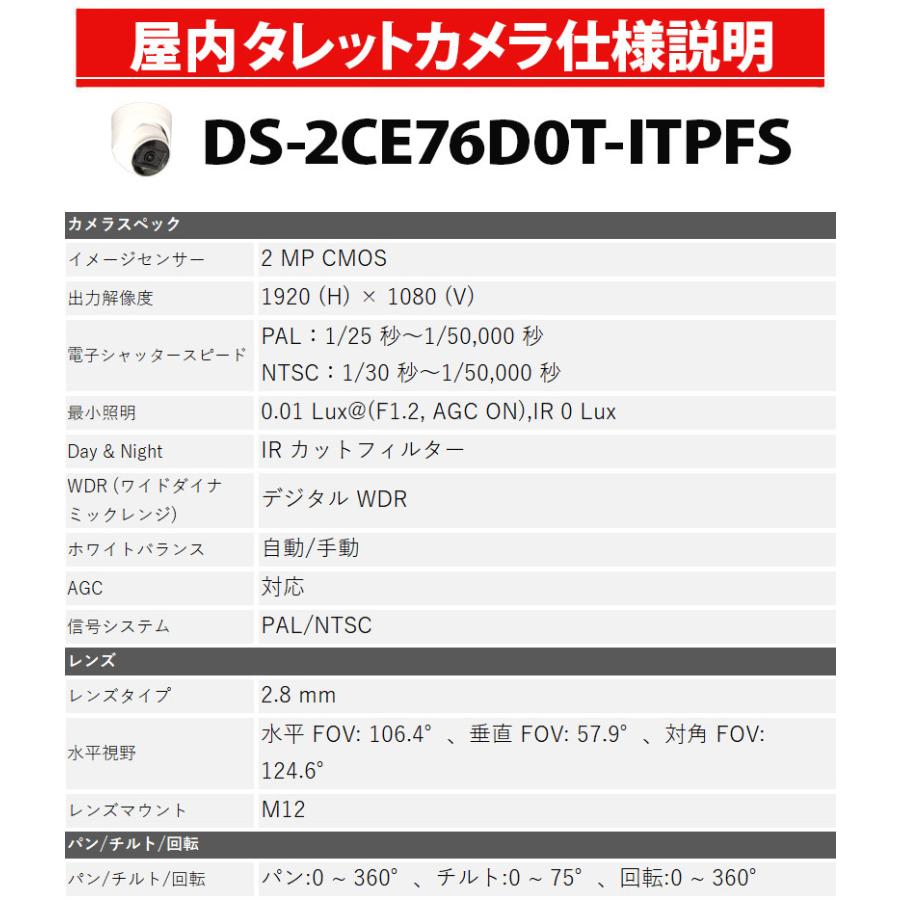 防犯カメラ 屋内 HIKVISION マイク内蔵 243万画素 タレットカメラ DS-2CE76D0T-ITPFS レンズサイズ2.8mm_2