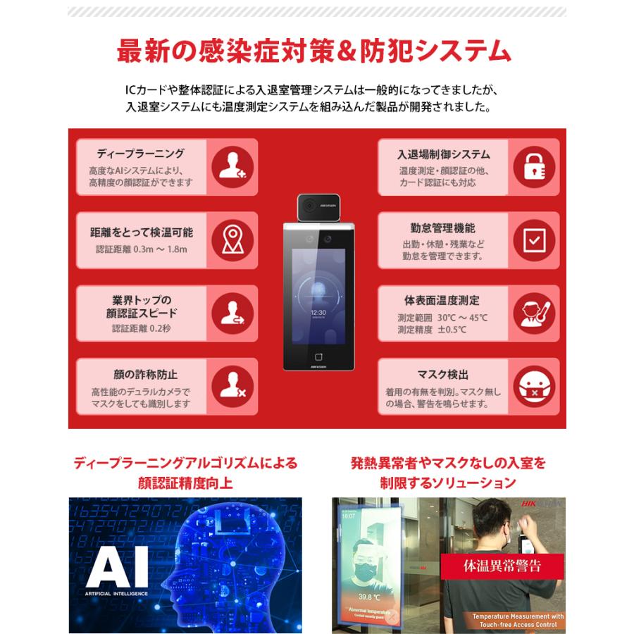 HIKVISION 非接触 サーマルカメラ 体表面温度測定 AI 顔認証 マスク