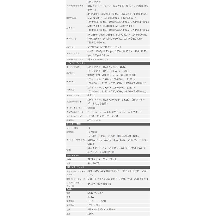 防犯カメラ HIKVISION ハイクビジョン DVRレコーダー 4ch 500万画素