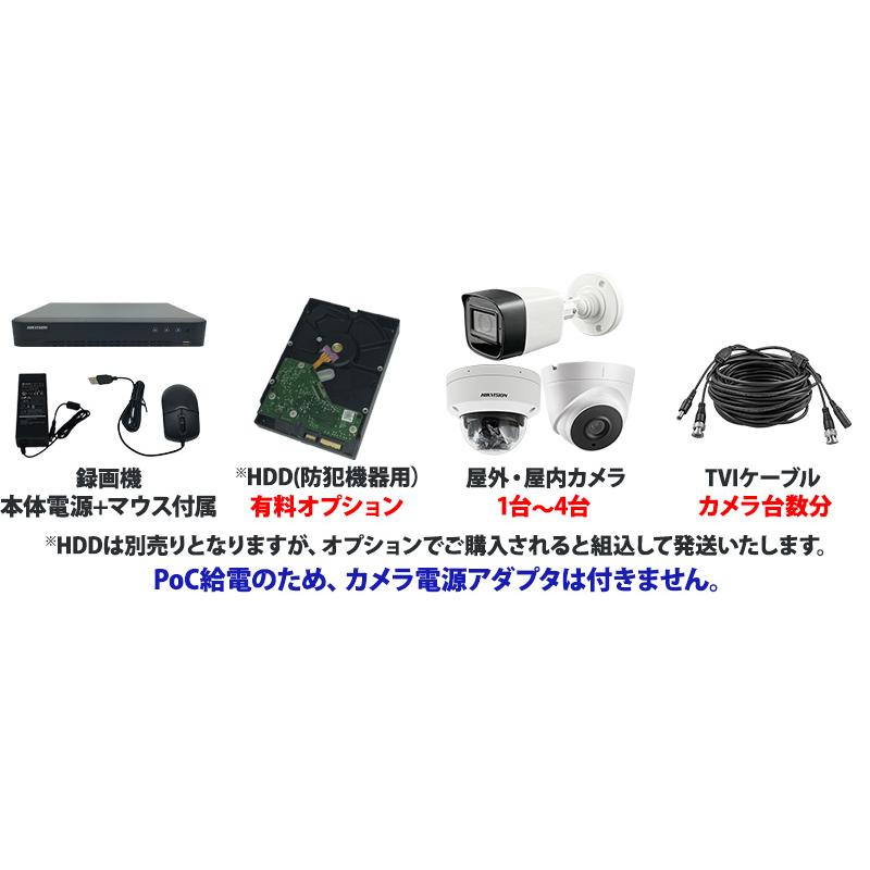 防犯カメラ 屋内屋外 HIKVISION ワンケーブル(PoC)アナログ 243万画素 1〜4台セット レコーダーHDD別4chDVR POC-SET-4CH | HIKVISION | 15