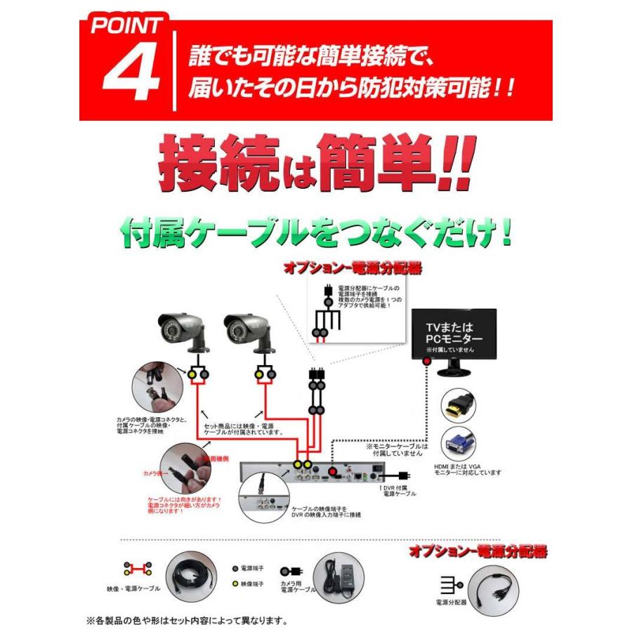 243万画素 防犯カメラ4台セット アナログ 屋内屋外カメラ レコーダーHDD1TB込 4chDVR HIKVISION製 スマホ監視 SELECT-SET-AHD｜bouhan-direct｜12