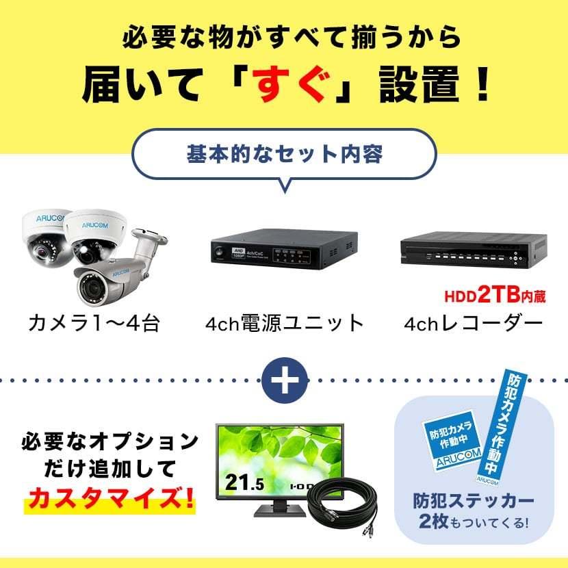 防犯カメラセット 屋外 屋内 PoC ワンケーブル AHD レコーダー 監視