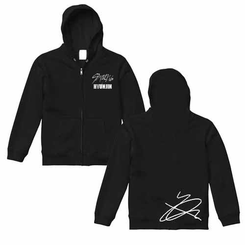 stray kids ヒョンジン　パーカー　スキズ ヒョンジン ストレイキッズ ブラック 前あきフード付きパーカー