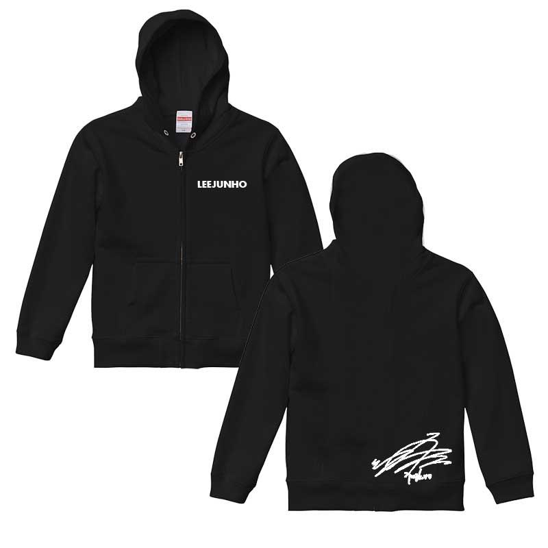イジュノ イ・ジュノ ブラック ネームロゴ 前あきフード付きパーカー