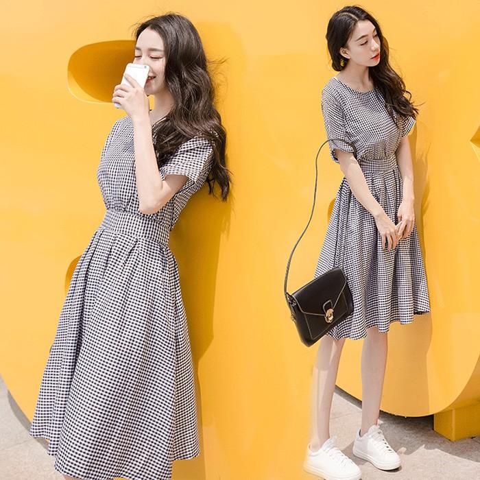 夏 半袖ギンガムチェックワンピース ひざ下丈 バックリボン 清楚 涼しい 涼しげ 女性らしさ 旅行 リラックス Cnalb010 Bouquet 通販 Yahoo ショッピング