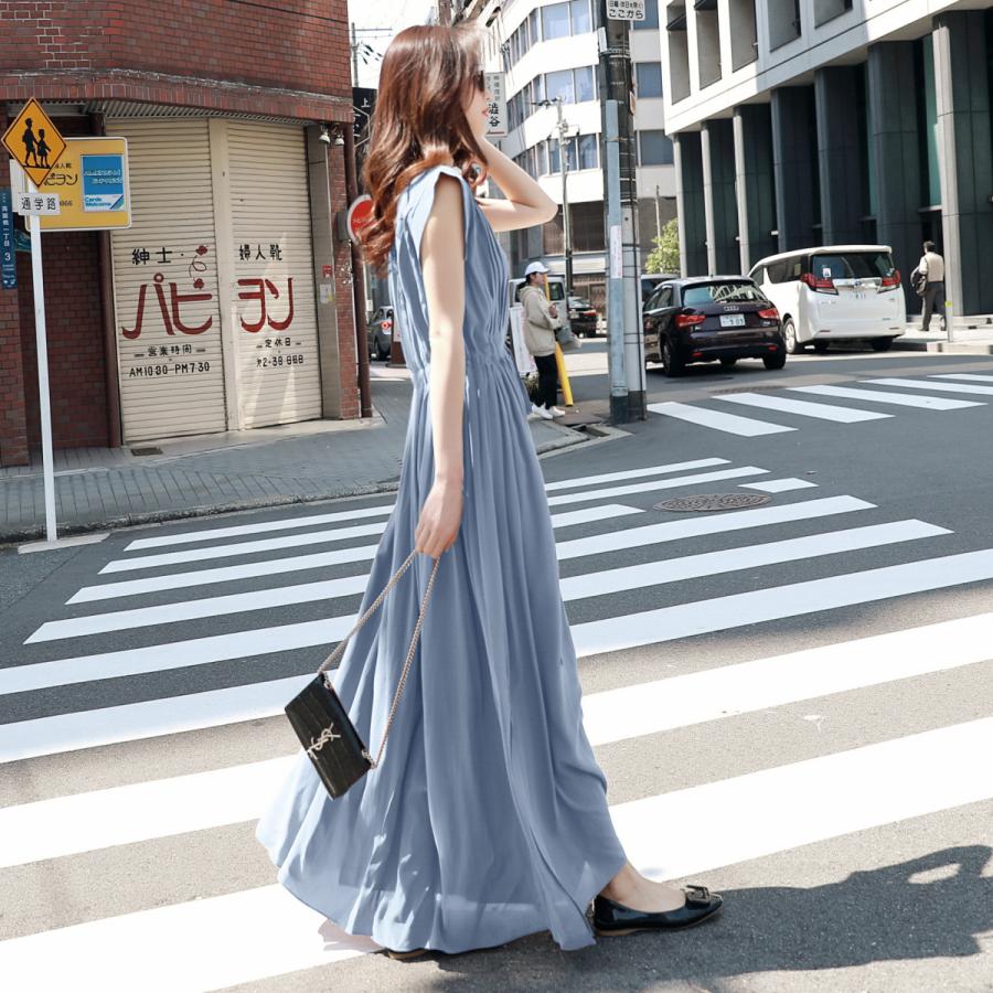 レディース ロングドレス ロングワンピース ノースリーブ スリム 細身