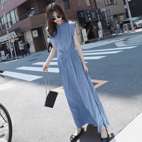 レディース ロングドレス ロングワンピース ノースリーブ スリム 細身