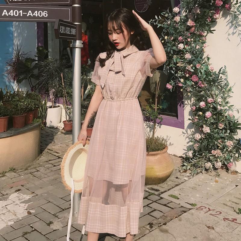 ワンピース ドレス ひざ丈 半袖 レディース ファッション リボン チェック柄 スカート 妖精 新作 夏 中学生 学生 大学生 韓国 オシャレ 可愛い ガーリー Cnalbs Bouquet 通販 Yahoo ショッピング