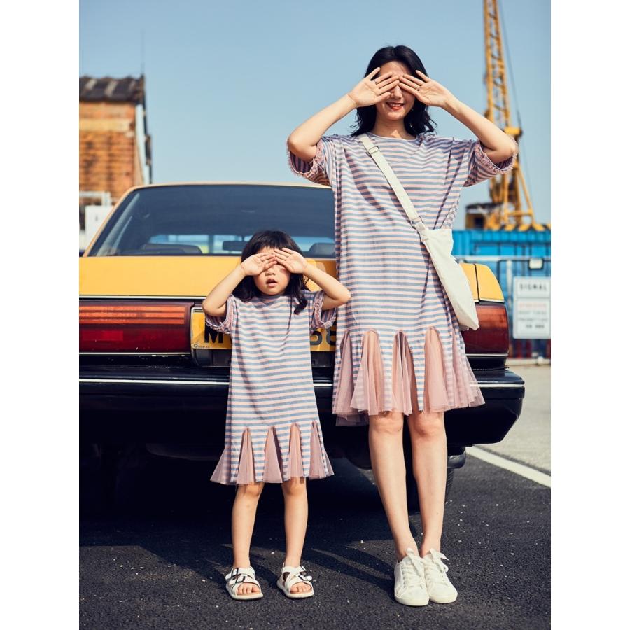 親子コーデ ピンク ボーダー ママ ワンピース キッズ ポロシャツ ソフトな着心地 肌ざわり Pymr Go Th