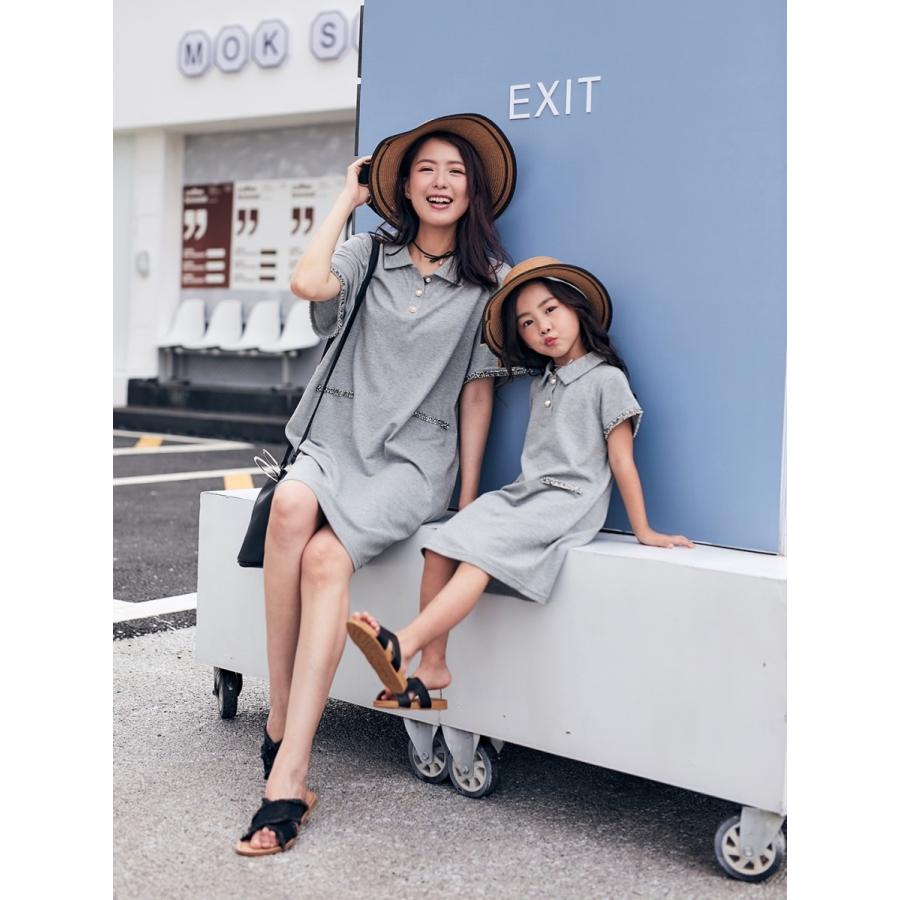 親子でお揃いコーデ ポロシャツ 膝丈 襟付きワンピ 半袖ワンピースドレス エレガントワンピ Apaproduction Fr