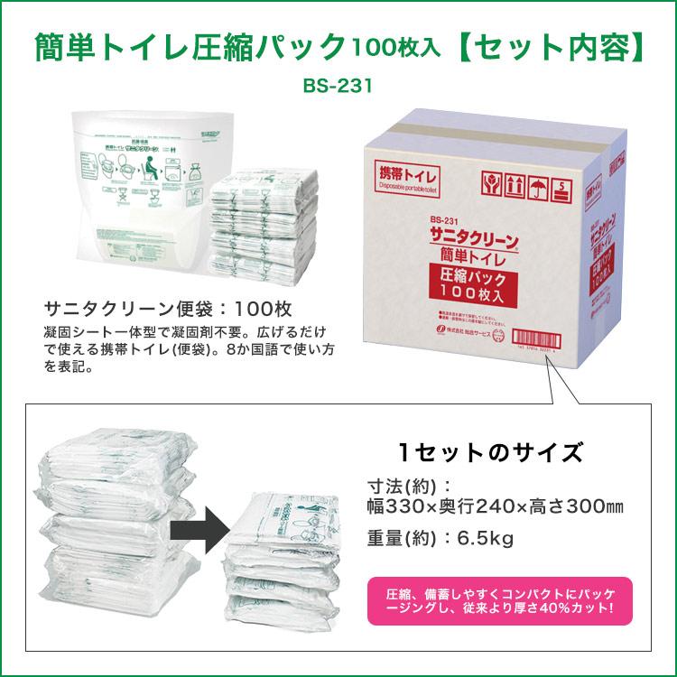 サニタクリーン 簡単トイレ圧縮パック100枚入 BS-231 非常用トイレ 簡易トイレ 断水 非常用トイレ 便袋 スペア袋 100回分_5