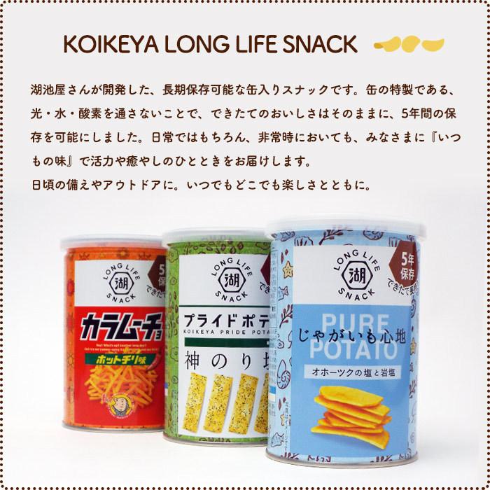 非常食 5年保存 湖池屋プライドポテト ひとくちカット 神のり塩 43g 缶入り ポテトチップス KOIKEYA LONG LIFE SNACK 必要なもの|bousai|03