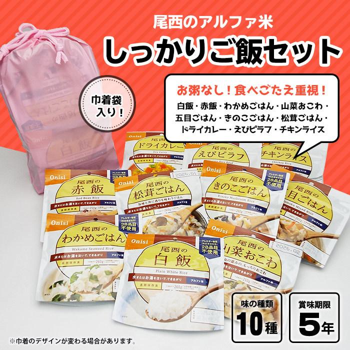 尾西食品 爆買 非常食 5年保存 非常食セット アルファ米10種 しっかり