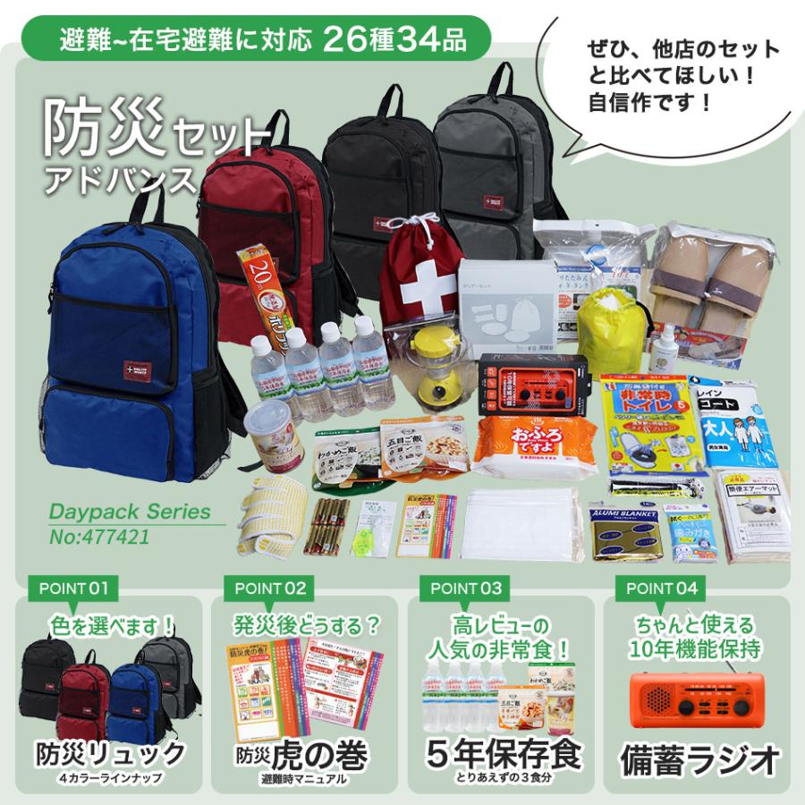 防災セット アドバンス 非常用持ち出し品内容充実の26種34品入 防災士