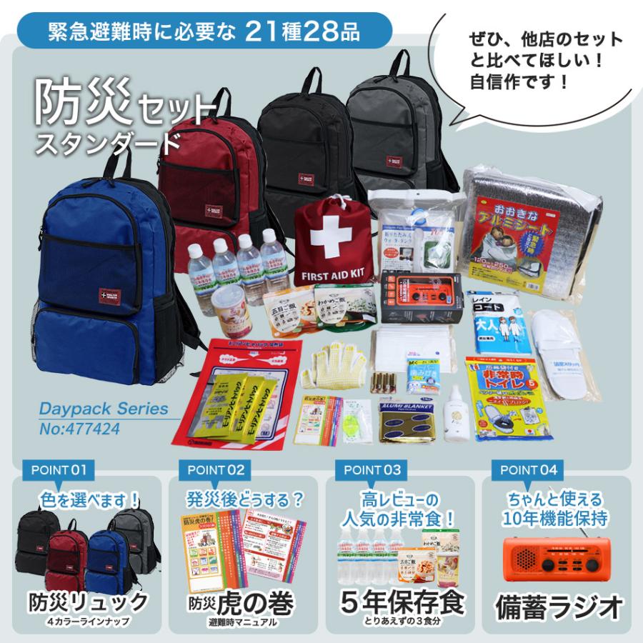 防災セット スタンダード 非常用持ち出し品こだわり厳選の21種28品入