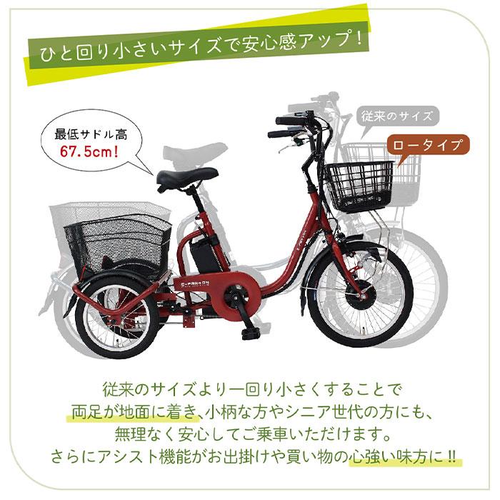 電動アシスト自転車 三輪自転車 ロータイプ フロント18インチ リア14インチ イーパートン ブリックレッド BEPN18 組み立てなし｜bousai｜03