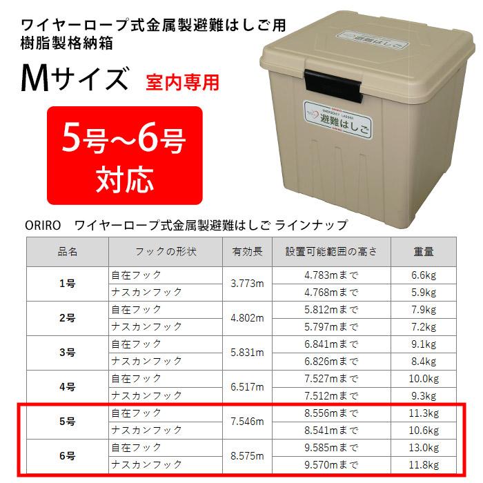 オリロー 避難はしご 格納箱M 樹脂製 室内用 ワイヤーロープ式はしご 5号・6号用 避難ハシゴ ORIRO 防災グッズ_1