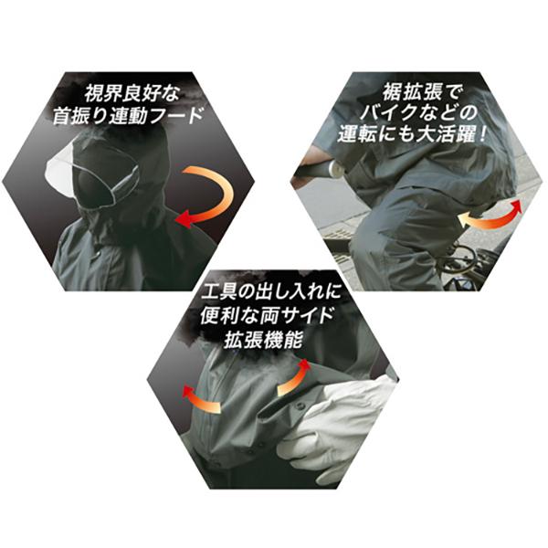 レインかっぱるストロング 37-50 4L 5L 6L 雨天 水場 作業 雨風 撥水 レインスーツ 雨具 カッパ 合羽レイングッズ 対策 富士手袋工業|bousaikeikaku|03