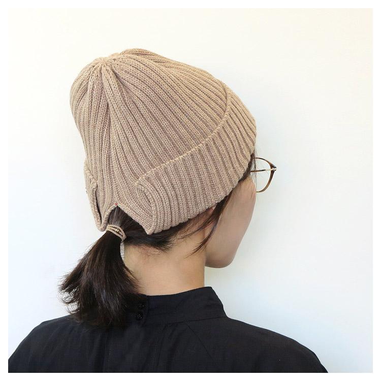 後ろスリット ニットキャップ リブ ニット帽 ウール アクリル 後ろスリット ニットキャップ リブ ニット帽 ウール アクリル