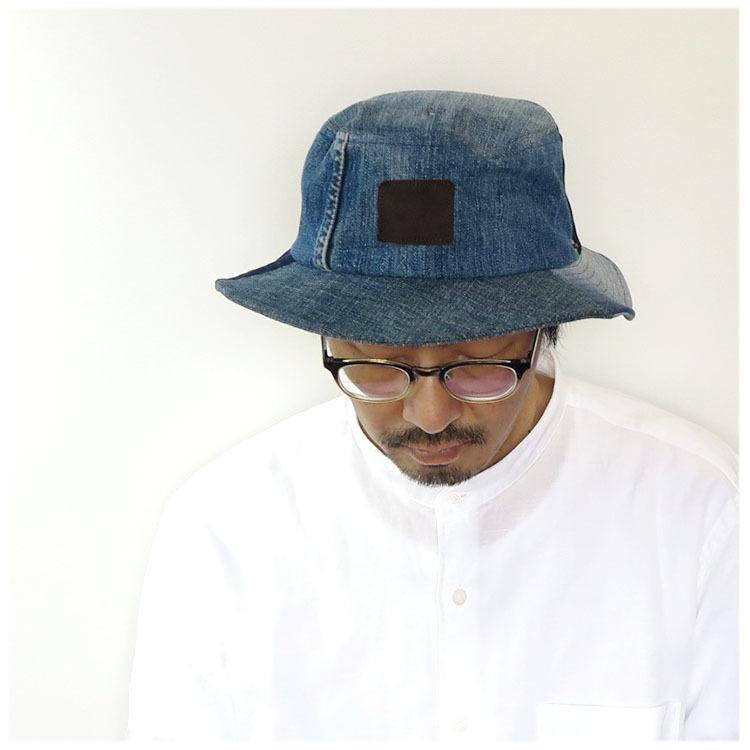 リメイク デニム バケット ハット レザーワッペン メンズ レディース