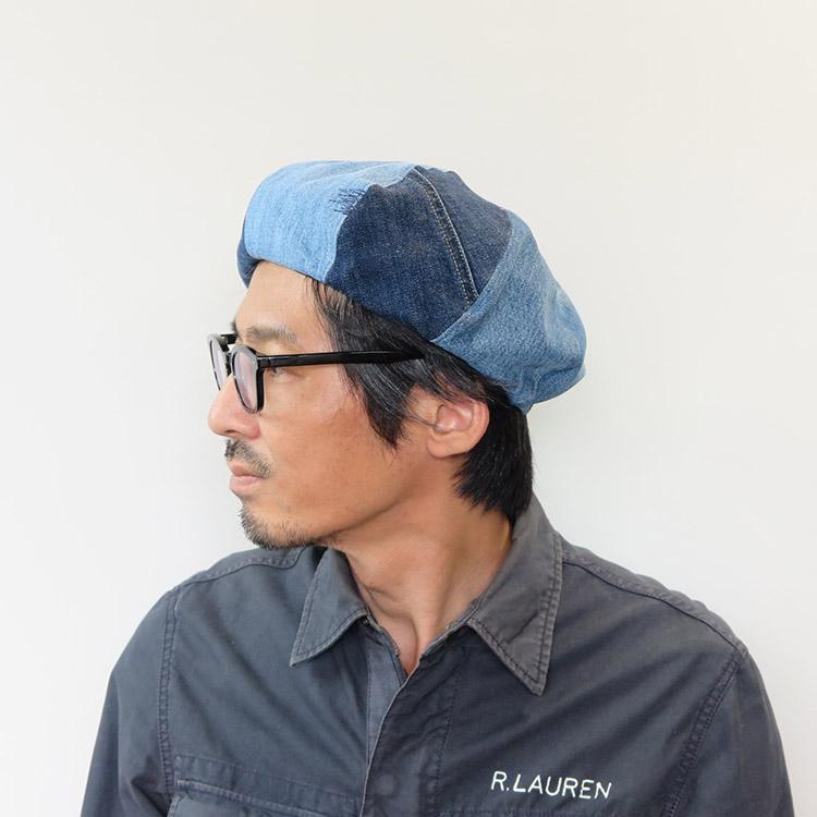 リメイク デニム ベレー帽 リサイクル インディゴ 本革ベルト リメイク デニム ベレー帽 リサイクル インディゴ 本革ベルト