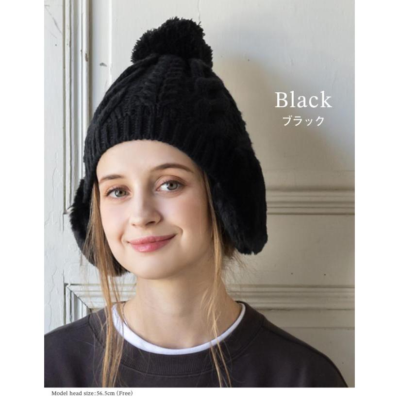 Loo＆c ニット帽 レディース 冬 帽子 防寒 小顔効果 ケーブル編み ボア