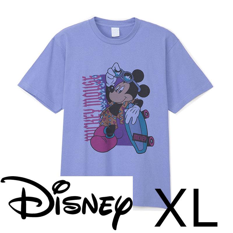 ディズニー ミッキーマウス コットンTシャツ XLサイズ ブルー スケボー